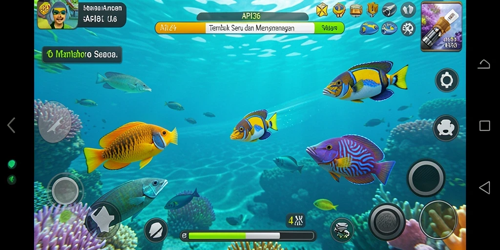 Screenshot gameplay seru dari API36 saat menembak ikan.