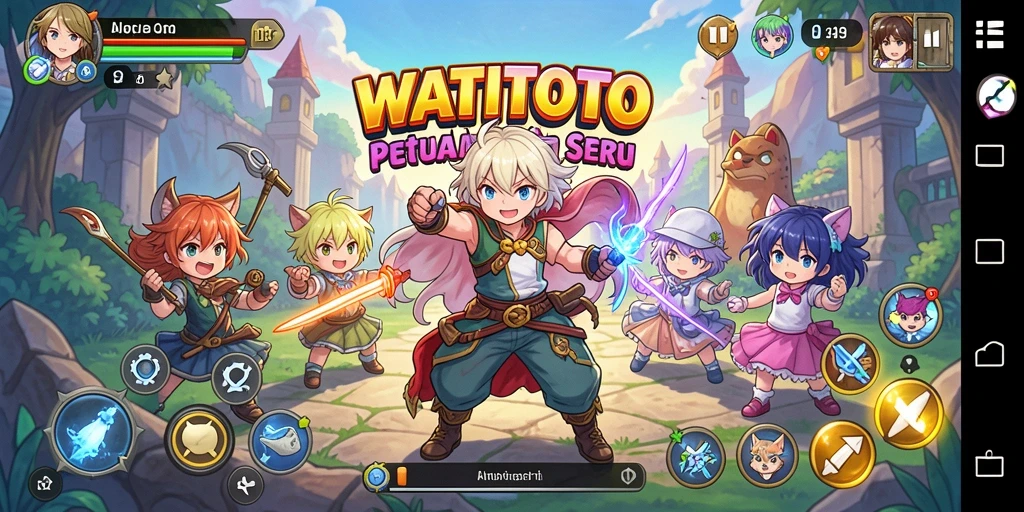 Tampilan gameplay WATITOTO yang penuh warna dan dinamis.